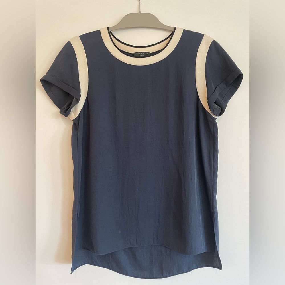 Rag & Bone Navy silk top, size S.